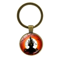 Halloween Kürbis Schloss Schlüsselanhänger mit Bronze-Metall-Finish und Glaskabochon - Castle Silhouette Design 10 / Bronze