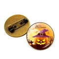 Vintage Halloween Kürbis Anstecknadel mit lila Hexenhut und antikem Bronze-Finish - Mondlicht Kürbis Fledermaus Stil (Bronze-3) / Bronze