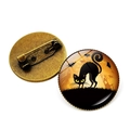 Vintage Halloween Brosche mit schwarzer Katze und Fledermaus auf Bronze-Basis - Schwarze Katze Geist Mondlicht Stil (Bronze-4) / Bronze