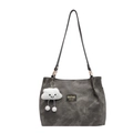 Dark gray tote bag with black straps and a cute smiling cloud plush charm - Dark Gray