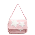 Rosa Canvas-Tasche für Studenten mit Stern-Applikation und verstellbarem Schultergurt - Rosa