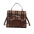 Borsa a tracolla scozzese marrone con ricamo di bassotto e doppie cinghie decorative - Rosa
