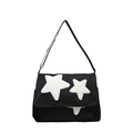 Schwarze Stern-Stofftasche mit weißen Plüschsternen und verstellbarem Schultergurt - Schwarz