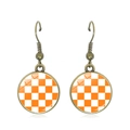 Macro view of checkered copper drop earrings with orange and white grid patterns - Orange and White Checkerboard (JY009280-8)