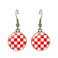 Vintage-Ohrhänger aus Bronze mit rot-weißem Schachbrettmuster auf weißem Grund - Rot und Weiß Schachbrett (JY009280-2)
