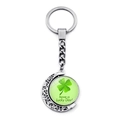 Detail of silver crescent moon keychain with green four-leaf clover and lucky day text - Lucky Day and Clover Style (JY009293-9)