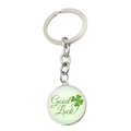 Green four-leaf clover keychain with silver metal ring and Good Luck charm on white background - Light Green Clover Style (JY009299-8)
