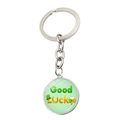 Detail of Good Luck keychain with green clover, horseshoe and hat on white background - Top Hat Horseshoe Style (JY009299-7)