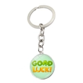 Detailed view of silver lucky clover keychain with Good Luck horse shoe charm - Horseshoe Clover Style (JY009299-6)