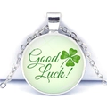Collier en argent avec pendentif trèfle à quatre feuilles et inscription Good Luck - Trèfle Réaliste avec Phrase en Anglais (JY009287-8)