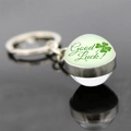 Portachiavi quadrifoglio argento con ciondolo a sfera di vetro portafortuna verde - Stile Trifoglio Fresco con Good Luck Scritto a Mano (JY009295-8)