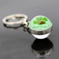 Portachiavi con sfera di vetro quadrifoglio e messaggio Good Luck e coccinella - Stile Trifoglio e Coccinella Good Luck (JY009295-1)