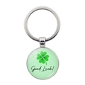 Green four-leaf clover lucky charm keychain with Good Luck text on a white background - Gradient Good Luck Style