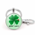Silver lucky clover keychain with green four-leaf clover and red ladybug detail - Lucky Four-Leaf Clover Style (Silver 2)