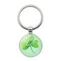Portachiavi quadrifoglio con scritta Good Luck e anello in metallo argentato - Stile Quadrifoglio Acquerello