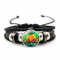 Halloween gevlochten lederen armband met glazen cabochon en oranje pompoenlantaarn-ontwerp - Pompoenlantaarn Stijl (JY009238-1)
