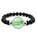 Bracciale di perline nere con quadrifoglio e ciondolo in vetro con scritta Good Luck - Stile Verde Fresco Good Luck Quadrifoglio (JY009294-11)