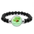 Lucky green four-leaf clover beaded bracelet with ladybug and Good Luck charm - Lucky Clover Ladybug Style (JY009294-1)