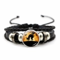 Gevlochten Halloween armband met zwarte kat en vleermuis bedel in oranje glazen koepel - Kat Geest Vleermuis Stijl (JY009238-4)