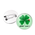 Glücksklee und Marienkäfer Brosche mit Good Luck Schriftzug in grüner Optik - Kleeblatt mit Marienkäfer B (Silver-2) / Silber