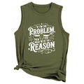 Detail of army green tank top with side knot and white skull slogan graphic print - Army Green