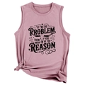 Detail of pink muscle tank top with slogan print and side knot design for women - Rose Gold