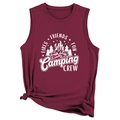 Detail des burgunderroten Camping-Tops mit Frontdruck und modischem Seitenknoten-Design - S / Weinrot (Weiße Schrift)