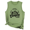 Détail du débardeur de camping vert avec nœud latéral et imprimé graphique - Vert Olive (Police Noire)