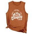 Débardeur femme Camping Crew rouge rouille avec imprimé graphique et détail noué - Orange Brûlé (Police Blanche)