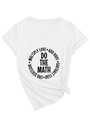 Dettaglio della t-shirt bianca con scollo a V, stampa grafica e nodo alla moda sul bordo - S / Bianco (Carattere Nero)
