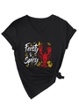 Détail du t-shirt à col en V avec imprimé homard Feisty Spicy et nœud latéral - S / Noir