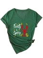 Détail du t-shirt vert foncé à col en V avec motif homard et slogan feisty spicy - S / Vert Vintage