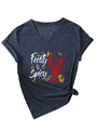 Détail de t-shirt gris anthracite à col en V avec imprimé homard et texte stylisé - S / Bleu Marine