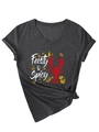 Détail du t-shirt col V gris foncé avec imprimé homard Feisty Spicy et noeud sur le côté - S / Gris Chiné Noir