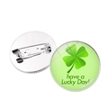 Retro Vierblättriges Kleeblatt Brosche mit grünem Glücksmuster und Nadelverschluss - Have a Lucky Day (Silver-9)