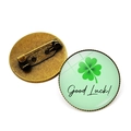 Vintage Bronze Anstecknadeln mit grünem Kleeblatt und Good Luck Aufschrift - Handschriftliches Good Luck (Bronze-3)