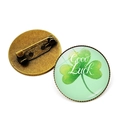 Vintage-Brosche mit grünem Kleeblatt, Good Luck-Schriftzug und Bronze-Metallbasis - Aquarell Kleeblatt (Bronze-5)