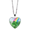 Detailed macro view of heart-shaped pendant with green lucky clover and rainbow pattern - Rainbow Clover Style (JY009314-12)