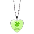 Detail shot of heart pendant with green clover pattern and have a Lucky Day engraving - Lucky Day Clover Wishes Style (JY009314-9)