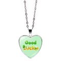 Macro view of St. Patrick's Day heart pendant with Good Luck clover and horseshoe details - St. Patrick's Day Festive Style (JY009314-7)