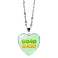 Macro view of heart-shaped Good Luck pendant with green clover and horseshoe details - Clover And Horseshoe Combo Style (JY009314-6)