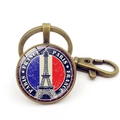 Portachiavi vintage Torre Eiffel in bronzo con ciondolo in vetro bandiera Parigi - Torre Eiffel Parigi Bronzo Antico (Rame 10)