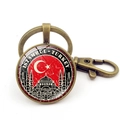 Portachiavi Istanbul Turchia con bandiera rossa e sagoma di moschea in bronzo - Istanbul Turchia Bronzo Antico (Rame 11)