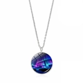 Macro detail of aurora borealis glass pendant showing forest silhouette and purple tones - Blue Cyan Art Aurora (JY009322-12)