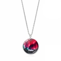 Aesthetic Aurora Borealis necklace with forest landscape pendant and silver chain - Red Purple Aurora Forest (JY009322-11)