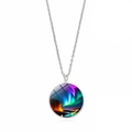 Minimalist silver aurora borealis forest pendant necklace with glass dome and metal chain - Aurora Forest Panorama (JY009322-10)