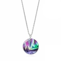Elegant aurora borealis necklace with round glass dome pendant on silver rope chain - Purple Green Aurora Twisted Chain (JY009322-9)