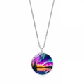 Elegant aurora borealis necklace featuring a pine forest and lake landscape pendant - Aurora Pine Lake (JY009322-2)