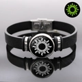 Leuchtendes schwarzes Lederarmband für Paare mit Sonnenmuster und Silberlegierung - Sonne Stil (Leuchtend)