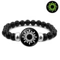 Luminous Sun and Moon beaded bracelet with black matte beads and green glow effect - Sun
